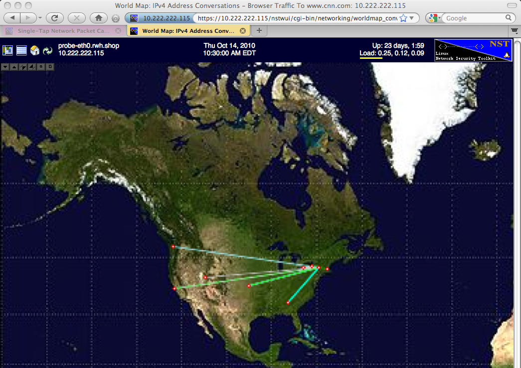 Mercator World Map IPv4 Address Conversations: Albany, N.Y. To www.cnn.com 